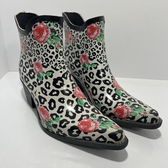 Corkys Shoes - Corkys Leopard Floral Rain Boots Women's Western Cowboy Booties Waterproof Sz 9